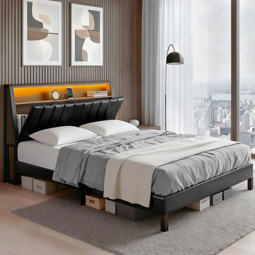 Artiss Queen Bed Frame LED Storage Headboard with Charging Station Black - RnR Galore