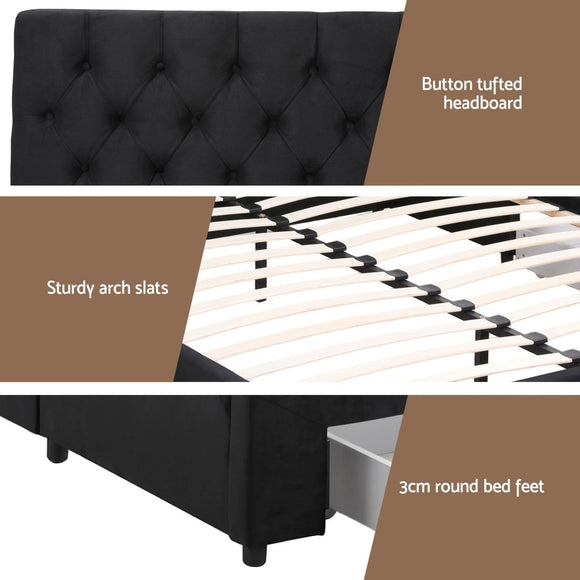 Artiss Queen Bed Frame Storage Charging Station Upholstered 3 Drawers USB Type - C - RnR Galore