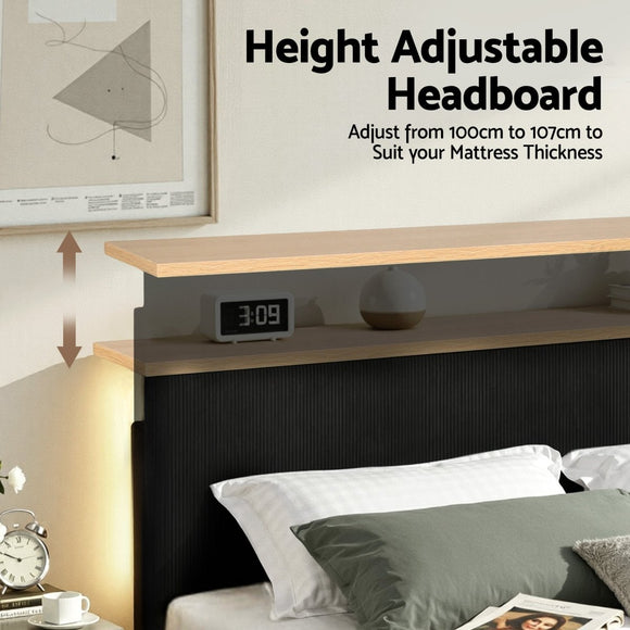 Artiss Queen Bed Frame Upholstered Adjustable Headboard Mood Lighting Heavy Duty Black Velvet - RnR Galore