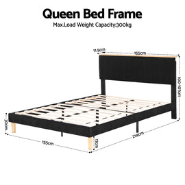 Artiss Queen Bed Frame Upholstered Adjustable Headboard Mood Lighting Heavy Duty Black Velvet - RnR Galore