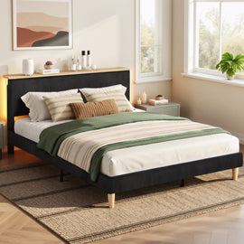 Artiss Queen Bed Frame Upholstered Adjustable Headboard Mood Lighting Heavy Duty Black Velvet - RnR Galore