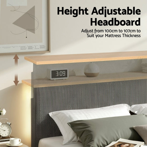 Artiss Queen Bed Frame Upholstered Adjustable Headboard Mood Lighting Heavy Duty Grey Velvet - RnR Galore