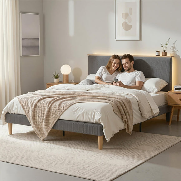 Artiss Queen Bed Frame Upholstered Adjustable Headboard Mood Lighting Heavy Duty Grey Velvet - RnR Galore