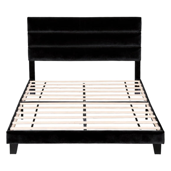 Artiss Queen Bed Frame Upholstered Platform Base with Geometric Headboard Black Velvet - RnR Galore