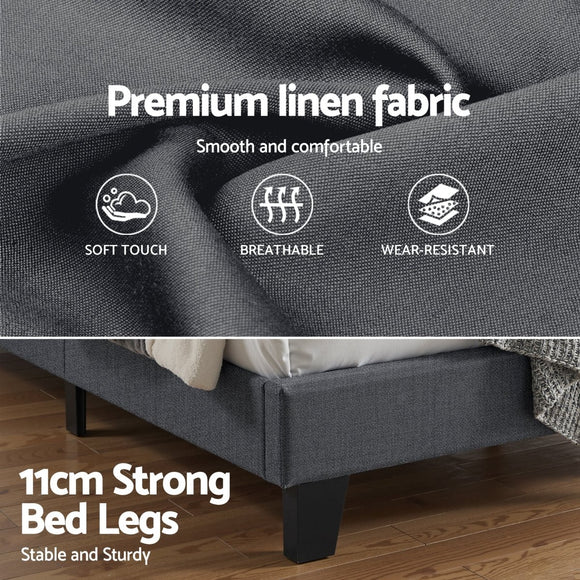 Artiss Queen Bed Frame Upholstered Platform Base with Geometric Headboard Charcoal Grey Linen Wood Slats for Modern Bedroom Furniture Home Decor - RnR Galore