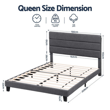 Artiss Queen Bed Frame Upholstered Platform Base with Geometric Headboard Charcoal Grey Linen Wood Slats for Modern Bedroom Furniture Home Decor - RnR Galore