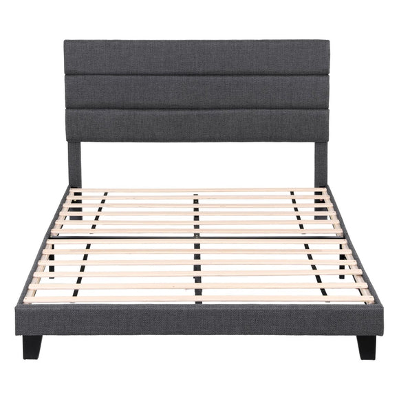 Artiss Queen Bed Frame Upholstered Platform Base with Geometric Headboard Charcoal Grey Linen Wood Slats for Modern Bedroom Furniture Home Decor - RnR Galore