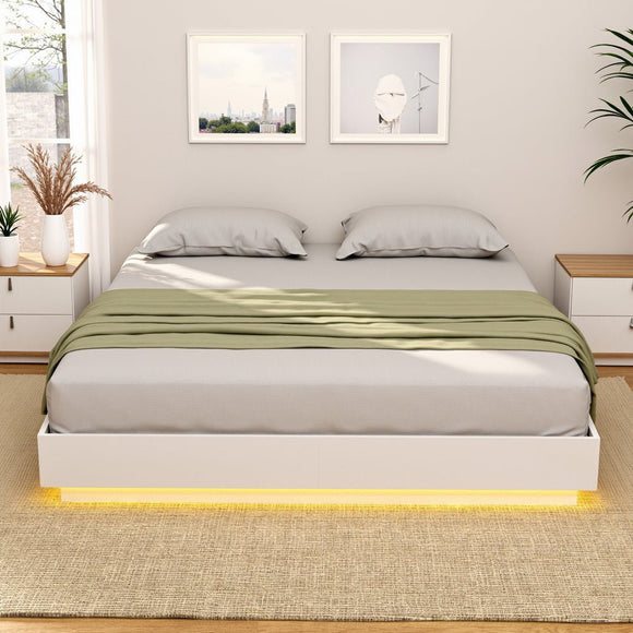 Artiss Queen Bed Frame with 16Colour Led Light Wooden Platform Bed Base DAYGLOW - RnR Galore