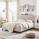 Artiss Queen Bed Frame with Storage Adjustable Headboard Platform Base Linen Fabric Charging Ports - RnR Galore