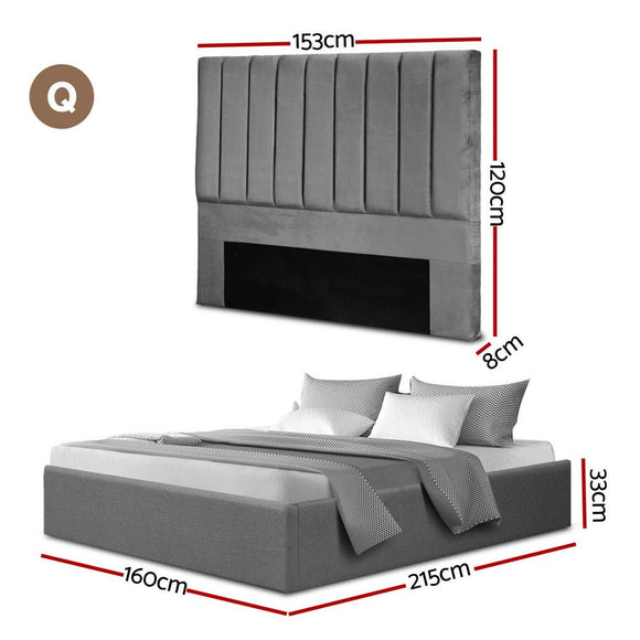 Artiss Queen Bed Frame with Storage Grey Velvet Headboard Gas Lift Platform Base - RnR Galore