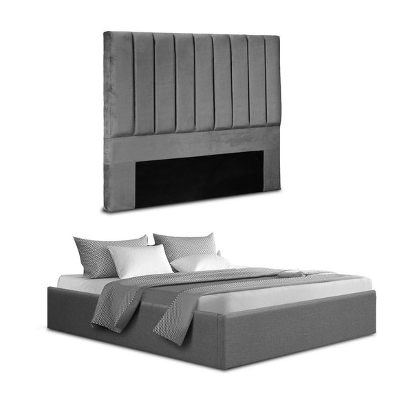 Artiss Queen Bed Frame with Storage Grey Velvet Headboard Gas Lift Platform Base - RnR Galore