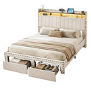 Artiss Queen Upholstered Bed Frame with Shelf Storage Drawers Charging Station Mood Lighting Linen - RnR Galore