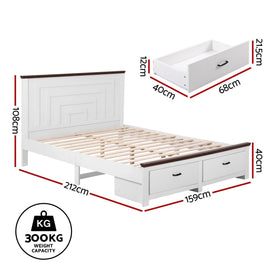 Artiss Queen Wooden Bed Frame with 2 Drawer Platform Bed with 108cm Solid High Headboard White Bed Base for Bedroom Easy Assembly - RnR Galore