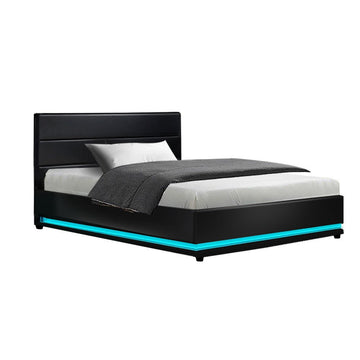Artiss RGB LED Bed Frame King Single Size Gas Lift Base Storage Leather LUMI - RnR Galore