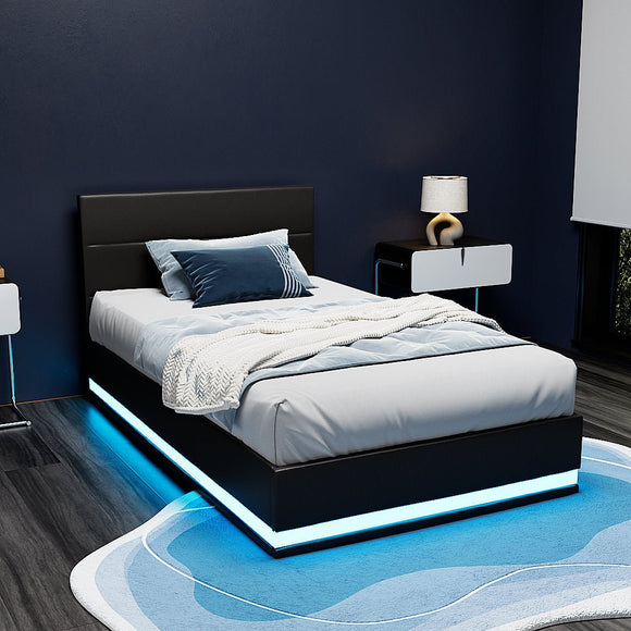 Artiss RGB LED Bed Frame King Single Size Gas Lift Base Storage Leather LUMI - RnR Galore