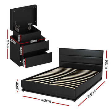 Artiss RGB LED Queen Bed Frame with 2 Beside Tables Set 16 Colour Mood Lighting - RnR Galore