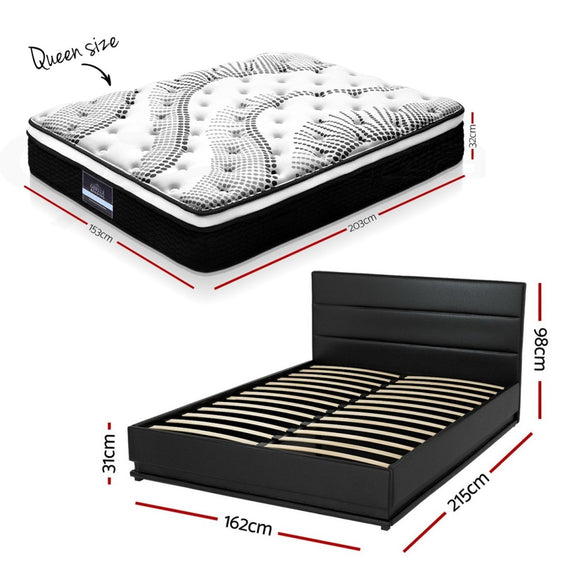 Artiss RGB LED Queen Bed Frame with 32cm Giselle Mattress Set - RnR Galore