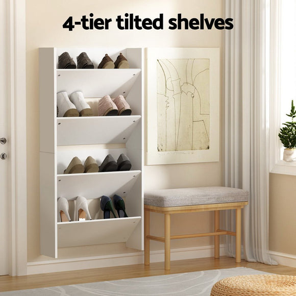 Artiss Shoe Rack 2 - tier 12 Pairs Wall Mounted x2 - White - RnR Galore