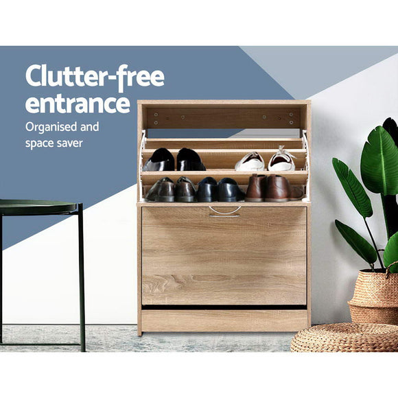 Artiss Shoe Rack Cabinet 24 Pairs 3 - tier Wood Nina - RnR Galore