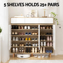 Artiss Shoe Rack Cabinet 25 Pairs Storage Cupboard Pine&White - RnR Galore