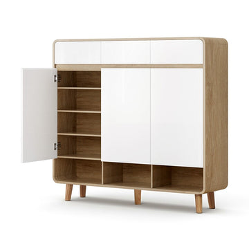Artiss Shoe Rack Cabinet 25 Pairs Storage Cupboard Pine&White - RnR Galore