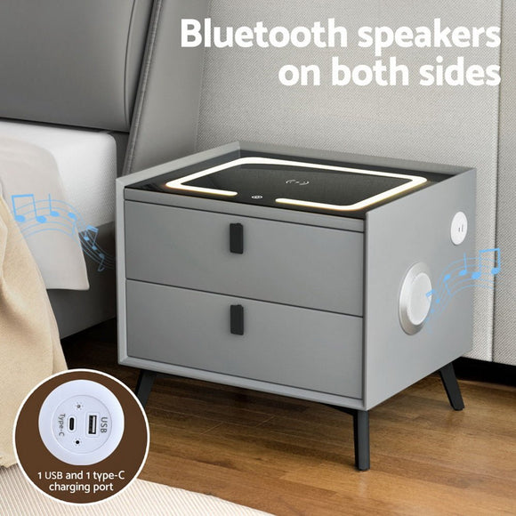 Artiss Smart Bedside Table with Wireless Charging - AIKA Grey - RnR Galore
