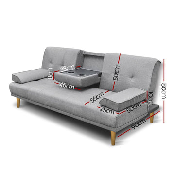 Artiss Sofa Bed 188CM Grey Faux Linen - RnR Galore