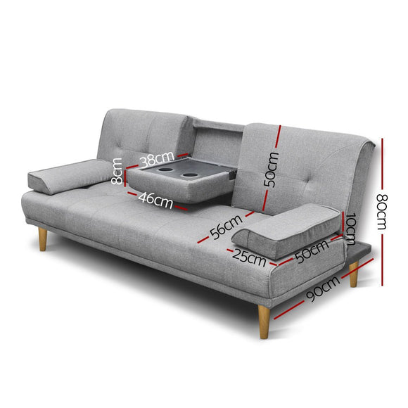 Artiss Sofa Bed 188CM Grey Faux Linen - RnR Galore