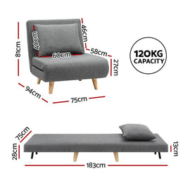 Artiss Sofa Bed Convertible Couch Recliner Lounge Chair Linen Grey - RnR Galore