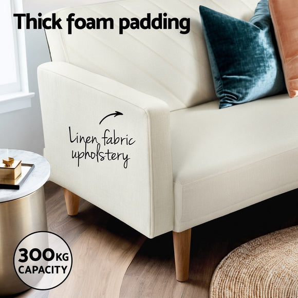 Artiss Sofa Bed Convertible Lounge 3 Seater Futon Couch Recliner Fabric Beige - RnR Galore