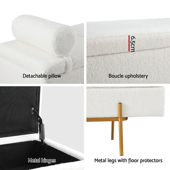 Artiss Storage Ottoman Bed 140cm Pillow Boucle Fabric - RnR Galore