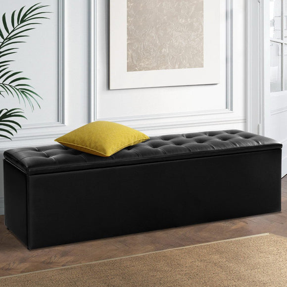 Artiss Storage Ottoman Blanket Box 140cm Leather Black - RnR Galore
