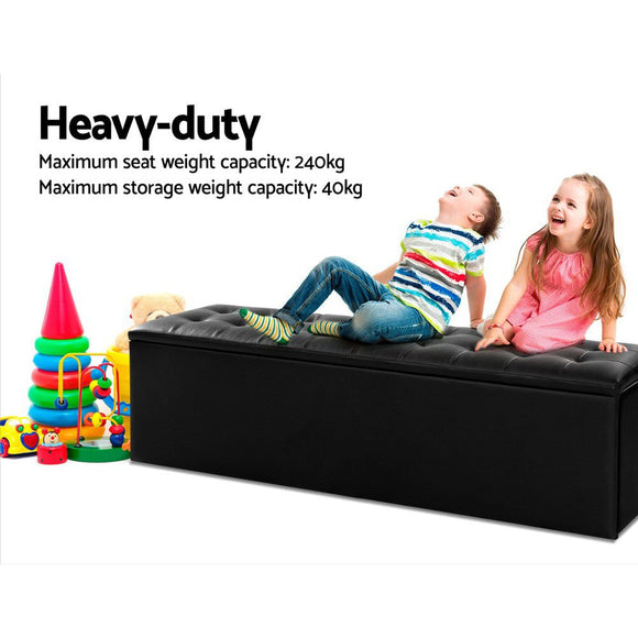 Artiss Storage Ottoman Blanket Box 140cm Leather Black - RnR Galore
