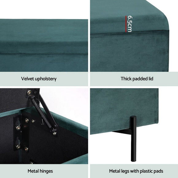 Artiss Storage Ottoman Blanket Box 140cm Velvet Green - RnR Galore
