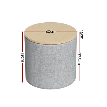 Artiss Storage Ottoman Blanket Box 40cm Linen Round Grey - RnR Galore