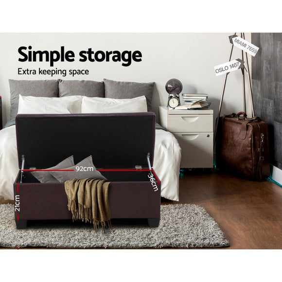 Artiss Storage Ottoman Blanket Box 97cm Leather Brown - RnR Galore