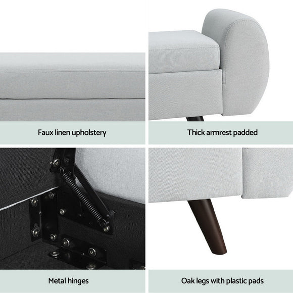 Artiss Storage Ottoman Blanket Box Armrest 140cm Grey - RnR Galore