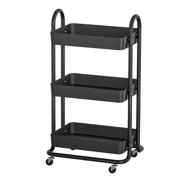 Artiss Storage Trolley Kitchen Cart 3 Tiers Rack Shelf Organiser Wheels Black - RnR Galore