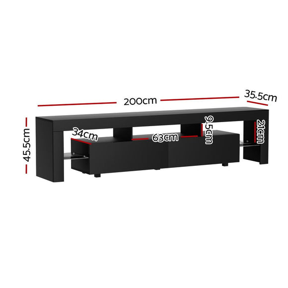 Artiss TV Cabinet Entertainment Unit Stand RGB LED Gloss Furniture 200cm Black - RnR Galore