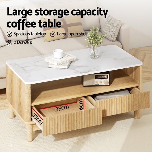 Artiss TV Unit & Coffee Table Set Storage Drawers Pine - RnR Galore