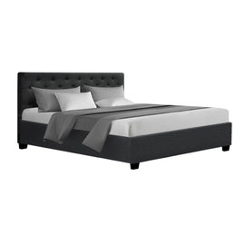 Artiss Vila Bed Frame Fabric Gas Lift Storage - Charcoal Queen - RnR Galore
