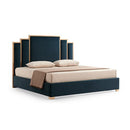 Austin Bed Frame Polyester Turquoise Fabric Padded Upholstery High Quality Slats Polished Stainless Steel Feet - RnR Galore