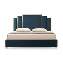 Austin Bed Frame Polyester Turquoise Fabric Padded Upholstery High Quality Slats Polished Stainless Steel Feet - RnR Galore
