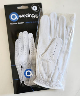 Awezingly Premium Quality Cabretta Leather Golf Glove for Men - White (L) - RnR Galore