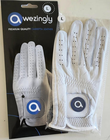 Awezingly Premium Quality Cabretta Leather Golf Glove for Men - White (L) - RnR Galore