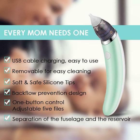 Baby Nasal Aspirator Electric Safe Hygienic Nose Cleaner Snot Sucker For baby (Green) - RnR Galore