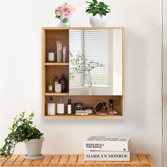 Bamboo Wall Medicine Cabinet Mirror 55.5cm 5 Shelf - RnR Galore