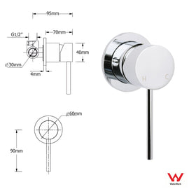Bathroom Chrome Round Pin Lever Handle Hot Cold Water Tapware Shower Mixer Valve - RnR Galore