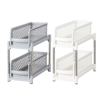 Bathroom Kitchen Sink Storage Rack Drawer Plastic Shelf Seasoning Holder - Grey - RnR Galore