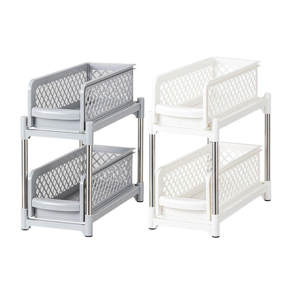 Bathroom Kitchen Sink Storage Rack Drawer Plastic Shelf Seasoning Holder - Grey - RnR Galore